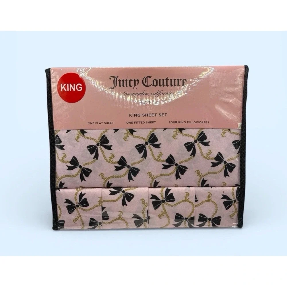 JUICY COUTURE KING SHEET SET BOWS‎  JUICY COUTURE SHEET SET KING SIZE NEW